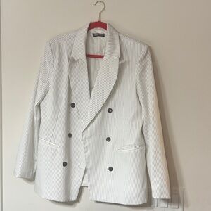 NWT SHEIN White Striped Double-Breasted Blazer